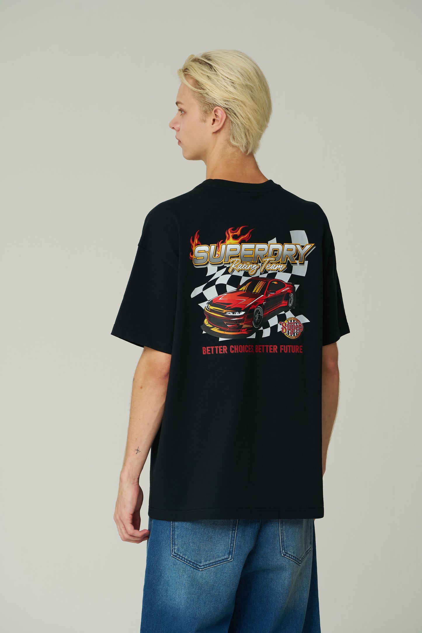 Over Fit Racer Half T-Shirts Black - Superdry Singapore