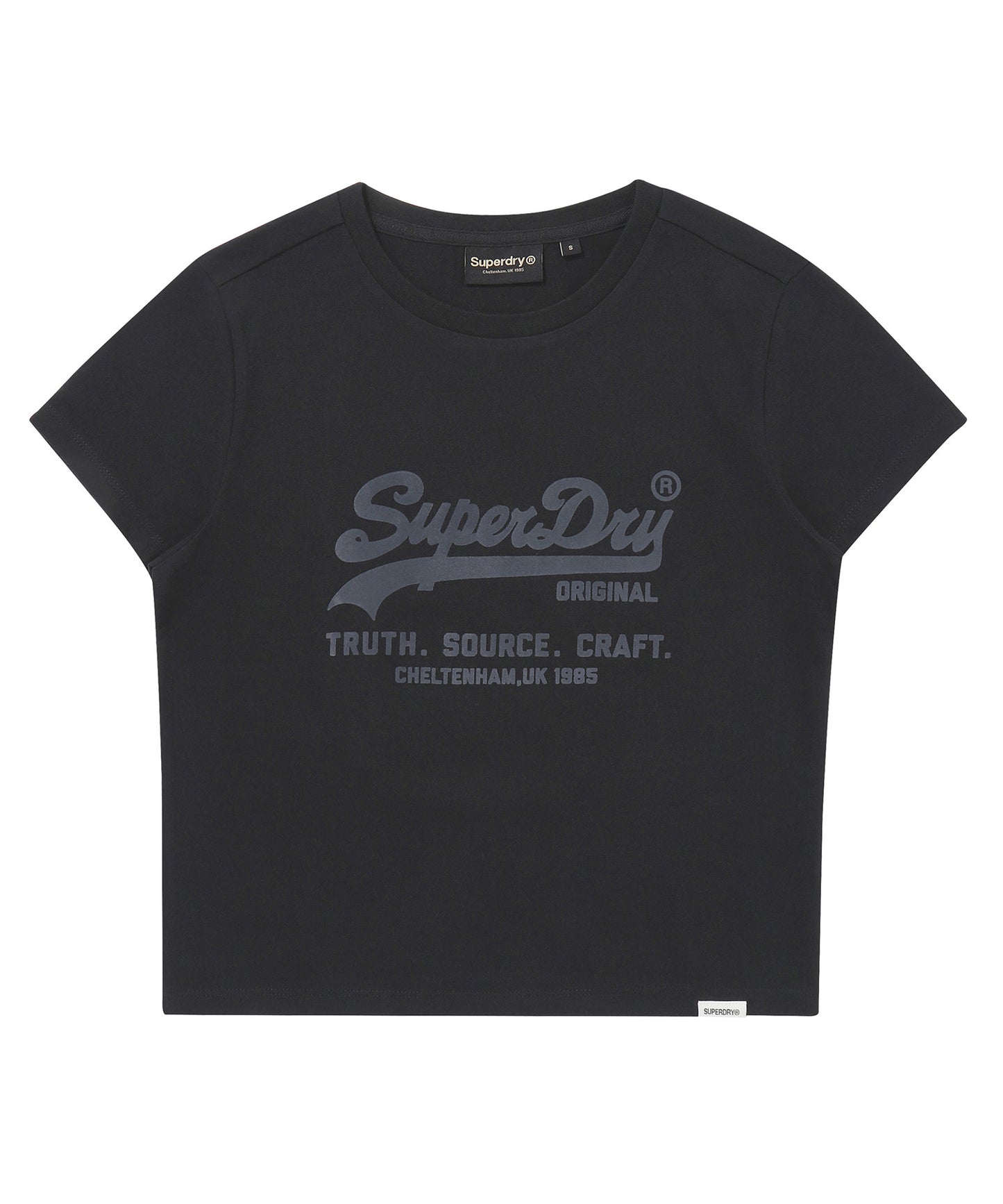 W Vintage Logo Crop T-Shirt - Black - Superdry Singapore