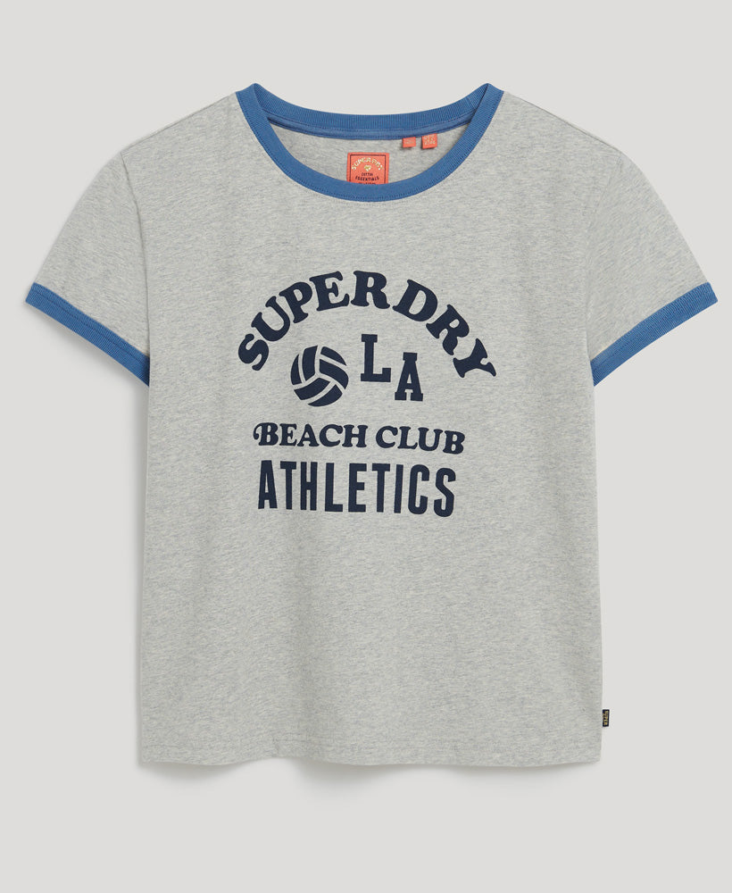 Beach Graphic Fitted Ringer T-Shirt - Grey Marl - Superdry Singapore