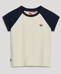Organic Cotton Essential Logo Raglan T-Shirt - Richest Navy/ Light Oat Marl