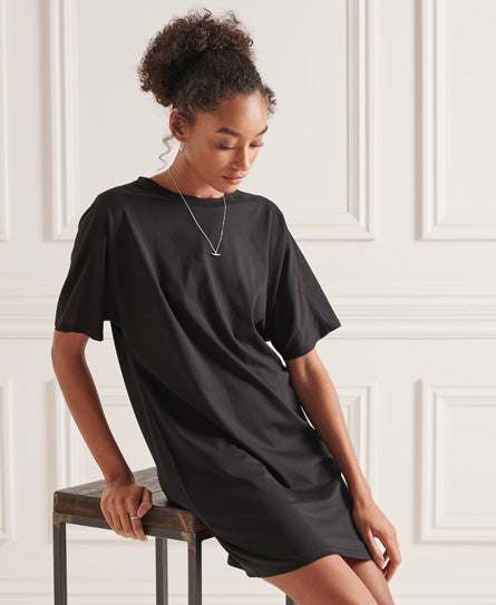 Cotton Modal T-Shirt Dress - Black - Superdry Singapore