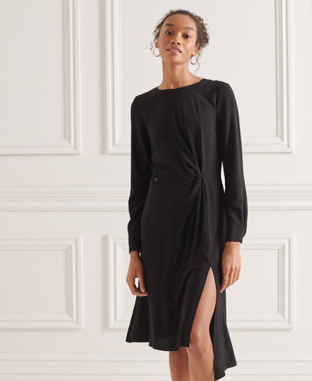 Long Sleeve Ecovero Twist Dress - Black - Superdry Singapore
