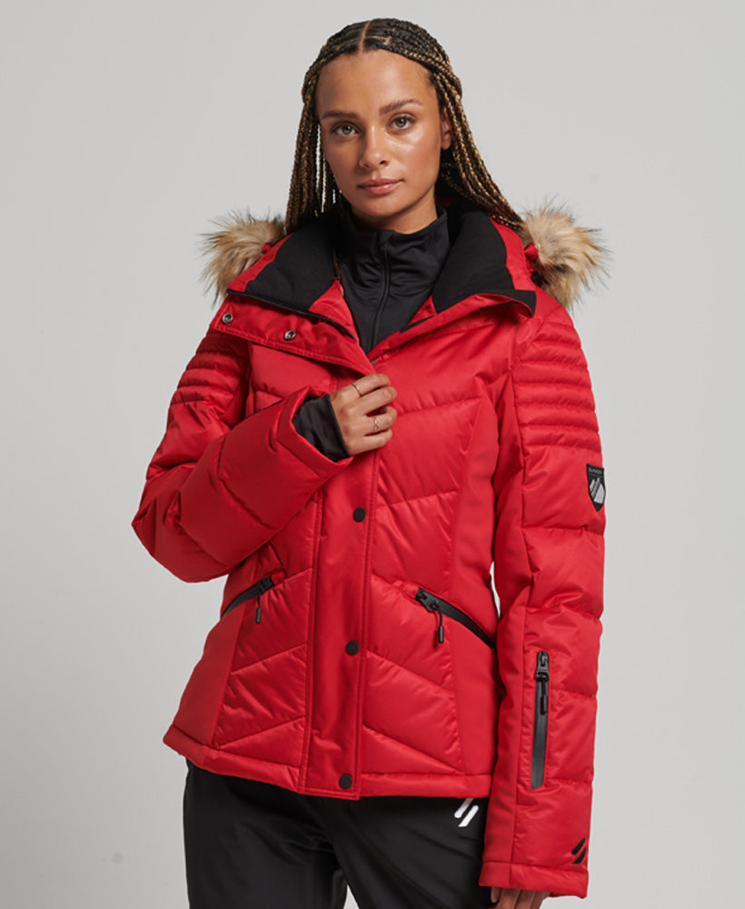Snow Luxe Puffer Jacket - Carmine Red - Superdry Singapore