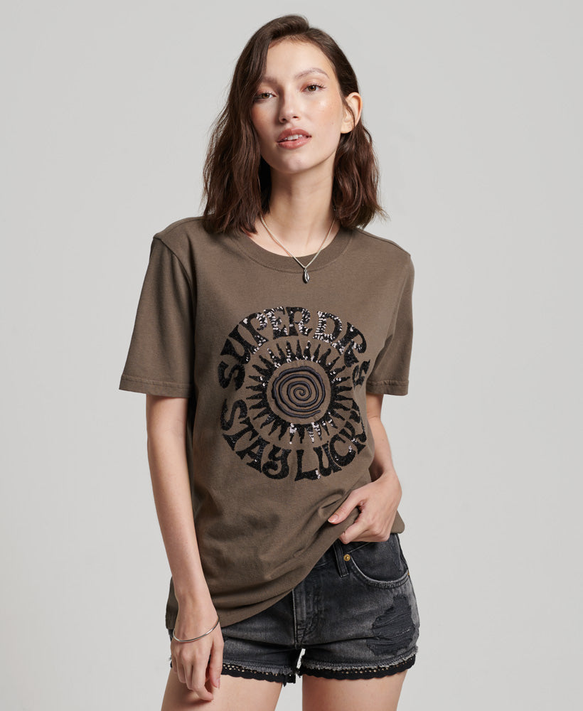 Vintage Embellished T-Shirt - Dark Khaki - Superdry Singapore