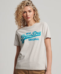 Organic Cotton Vintage Logo Scripted Coll T-Shirt - Oatmeal Marl - Superdry Singapore