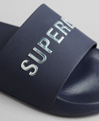 Men CODE Logo Pool Sliders - Rich Navy - Superdry Singapore