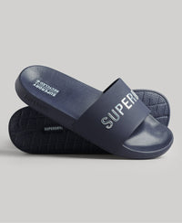 Men CODE Logo Pool Sliders - Rich Navy - Superdry Singapore
