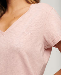 Slub Embroidered V-Neck T-Shirt - Grey Pink - Superdry Singapore