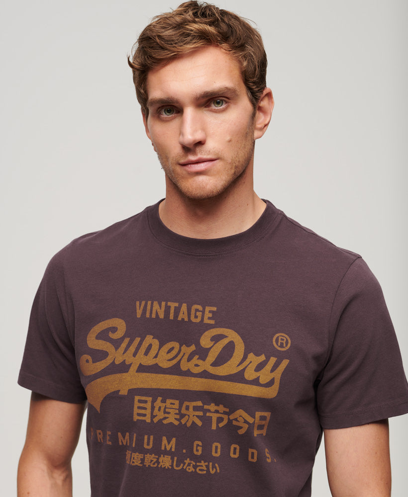 Vintage Logo Premium Goods T Shirt - Rich Deep Burgundy - Superdry Singapore