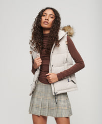 Everest Faux Fur Puffer Gilet - Chateau Grey - Superdry Singapore
