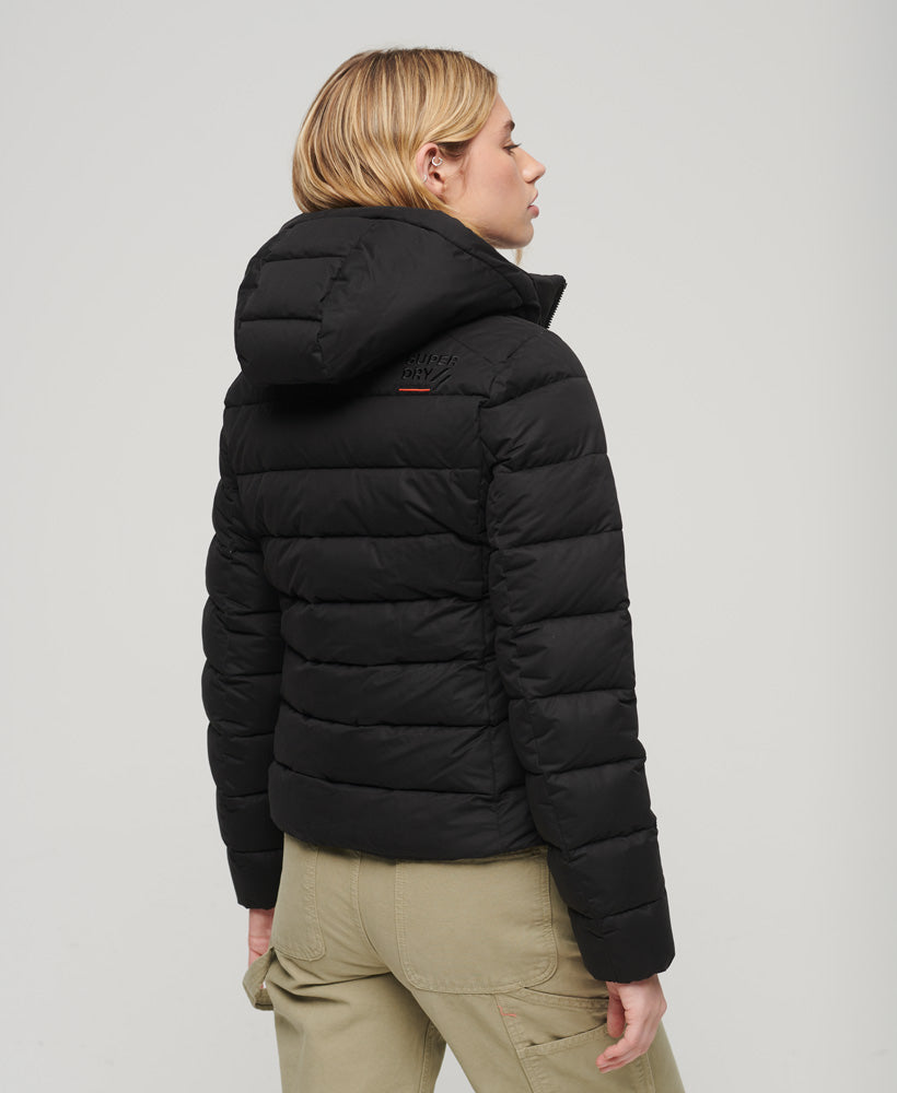 Hooded Microfibre Padded Jacket Black Superdry Women Jackets