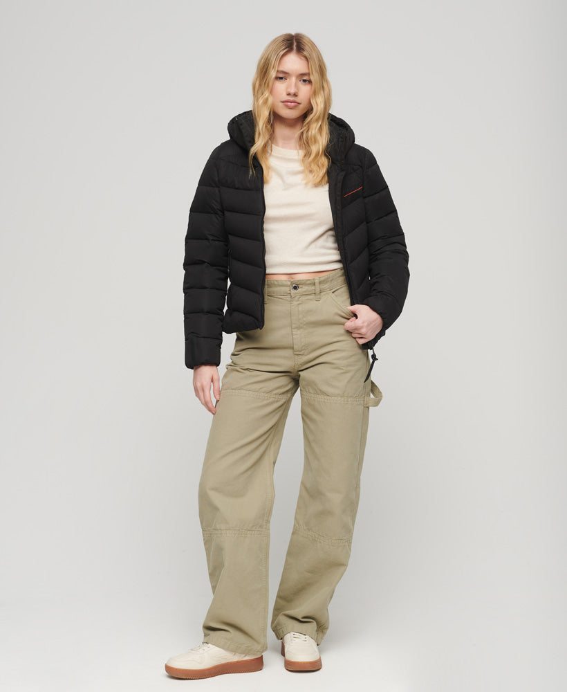 Hooded Microfibre Padded Jacket Black Superdry Women Jackets