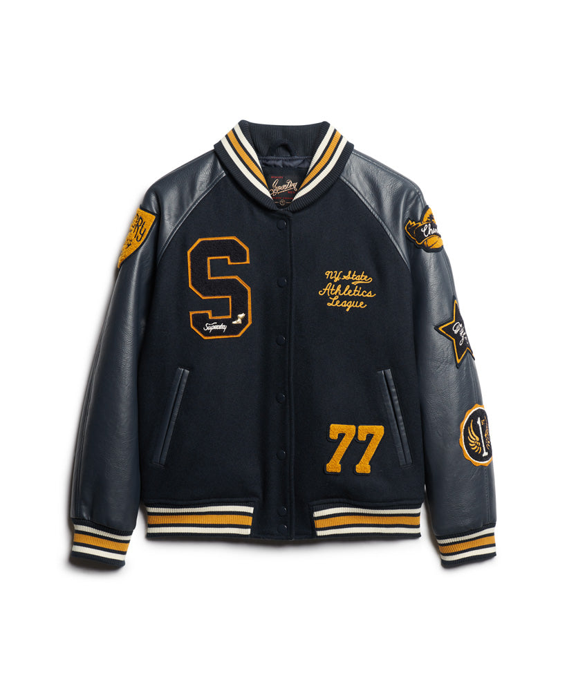College Patched Varsity Jacket - Eclipse Navy - Superdry Singapore