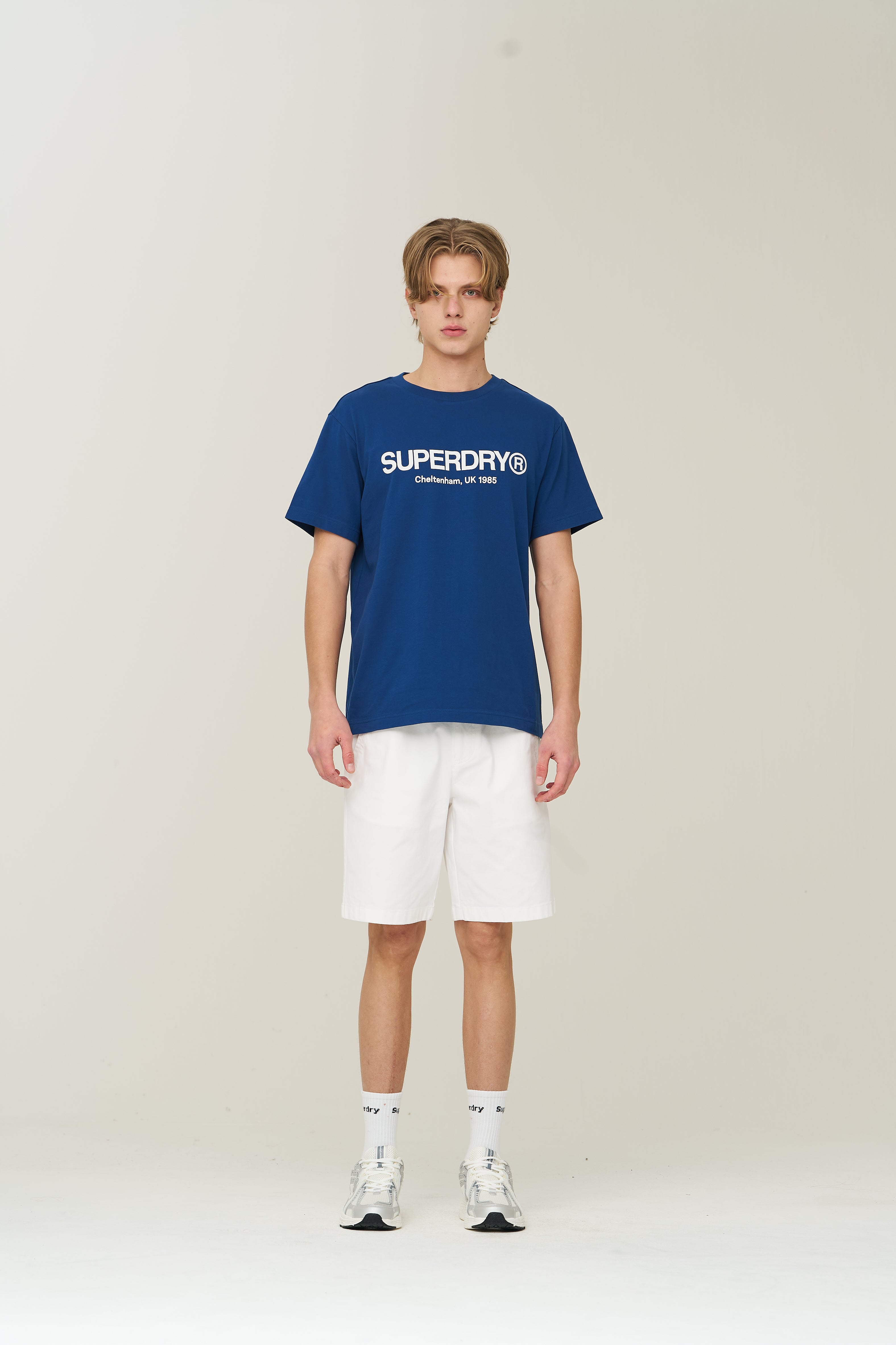 Label Cotton Chino Shorts - Ivory - Superdry Singapore