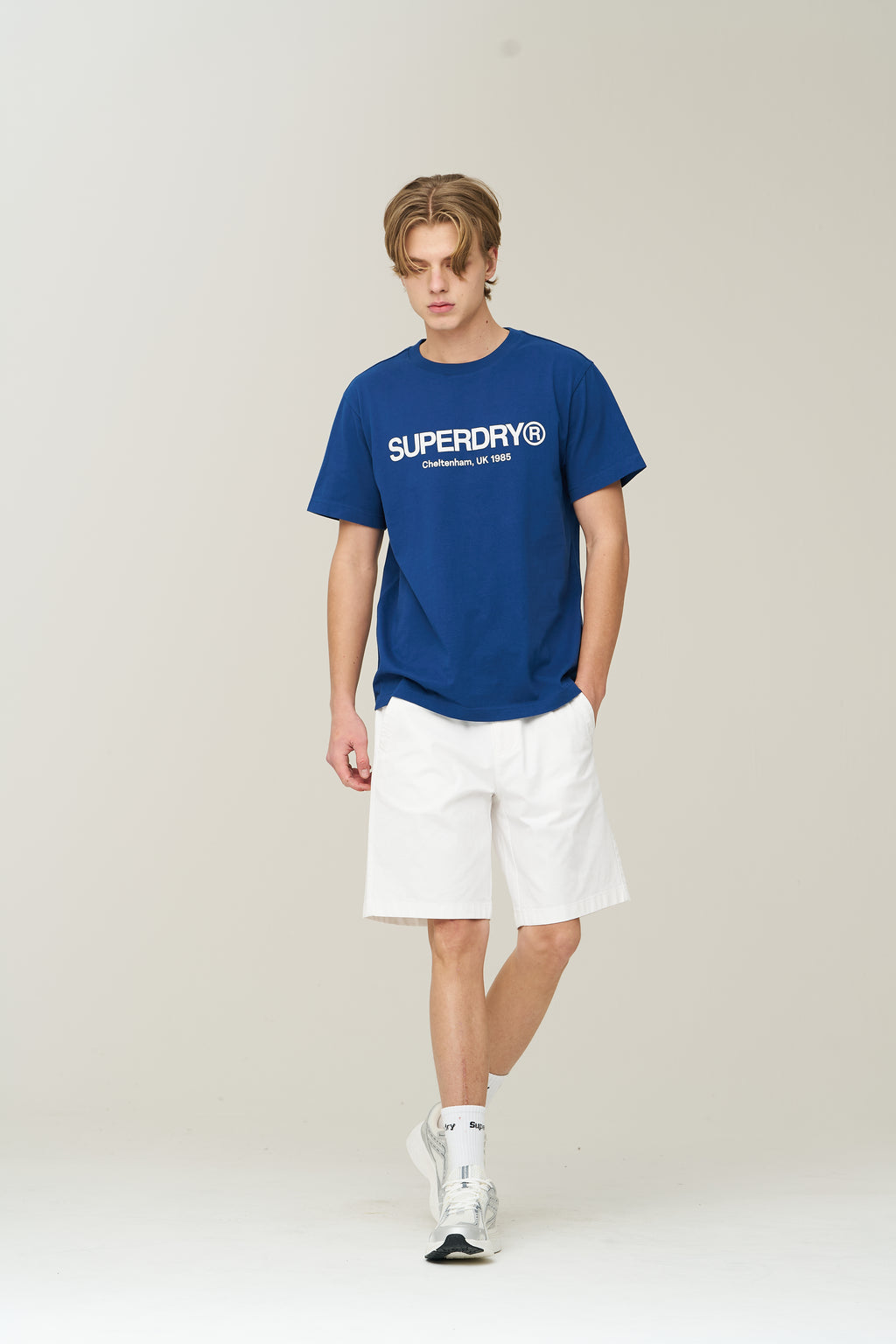 Label Cotton Chino Shorts - Ivory - Superdry Singapore