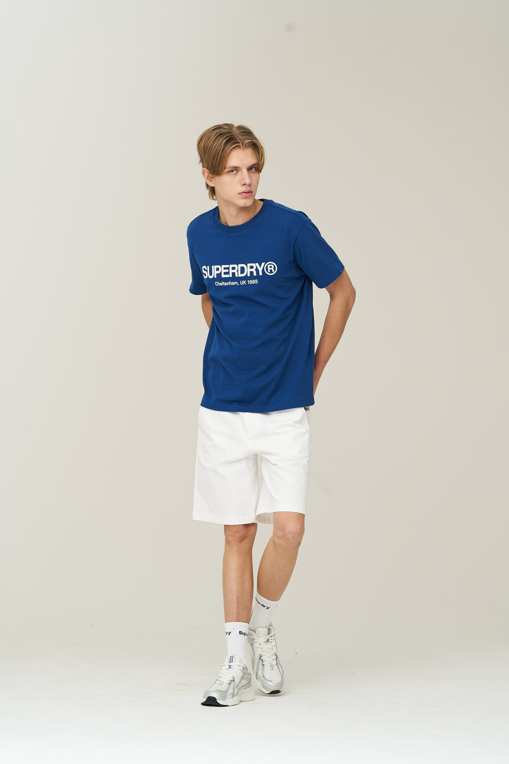 Label Cotton Chino Shorts - Ivory - Superdry Singapore