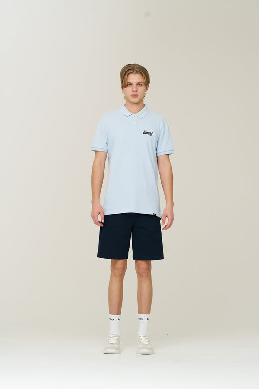 Label Cotton Chino Shorts - D/Navy - Superdry Singapore