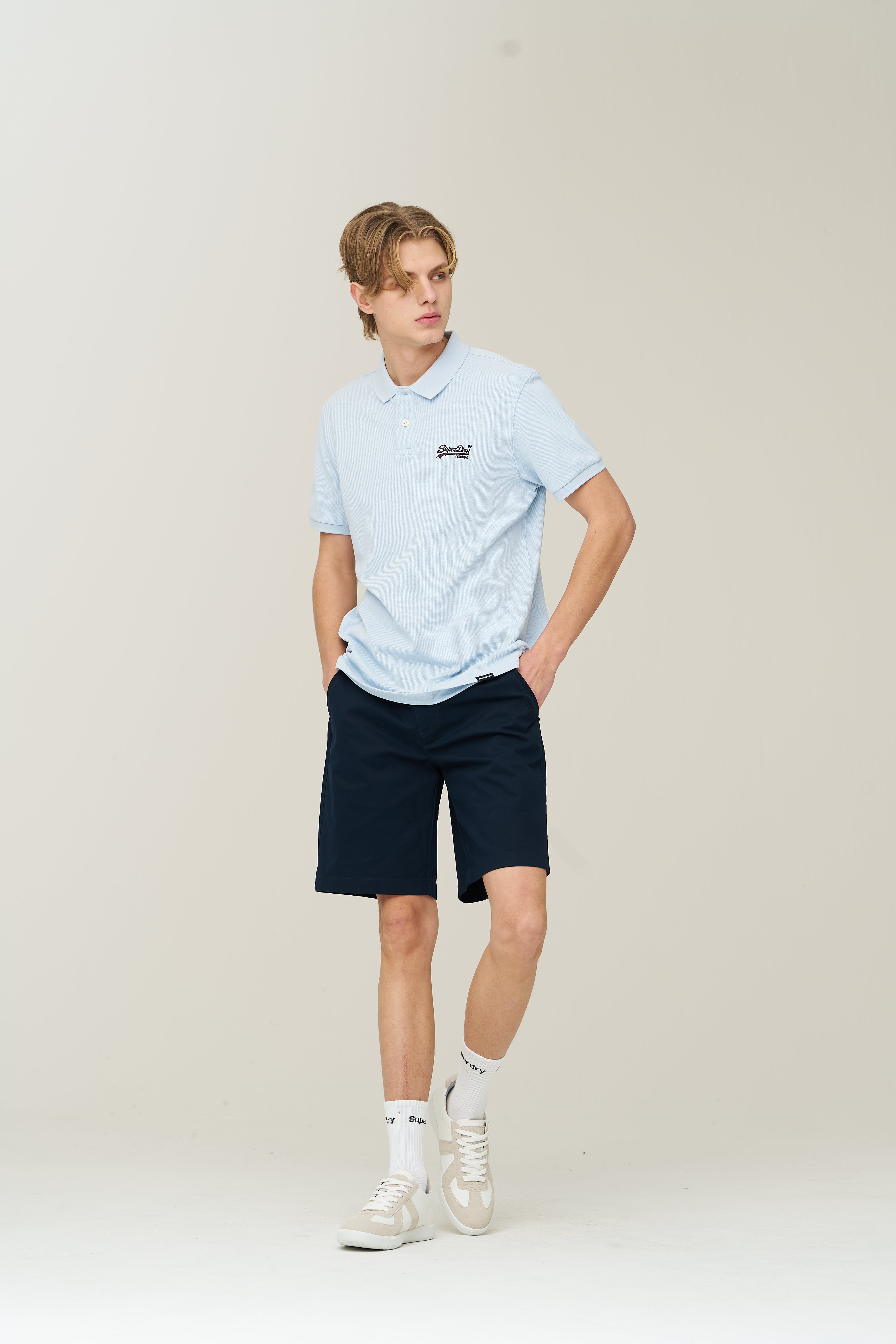 Label Cotton Chino Shorts - D/Navy - Superdry Singapore