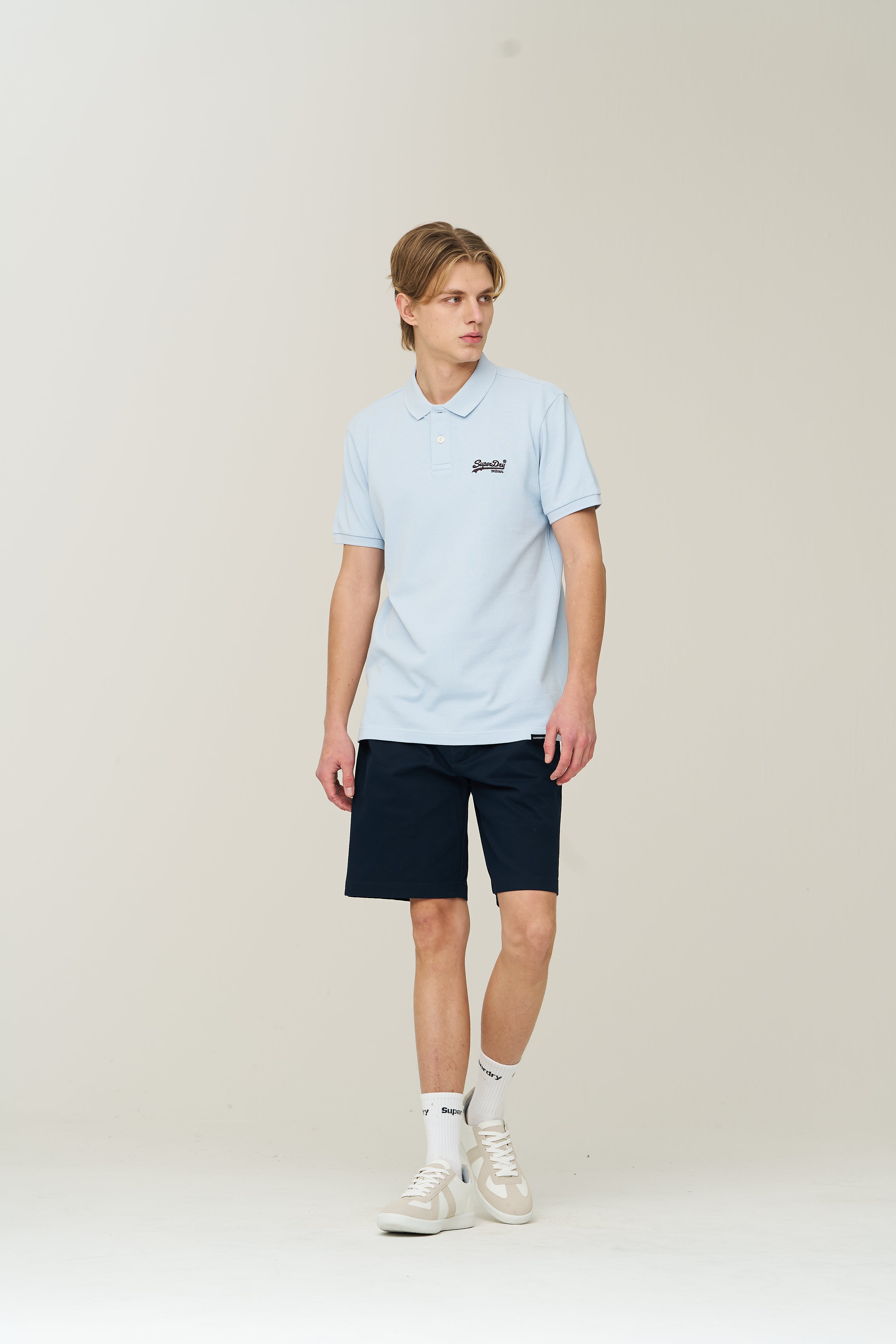 Label Cotton Chino Shorts - D/Navy - Superdry Singapore