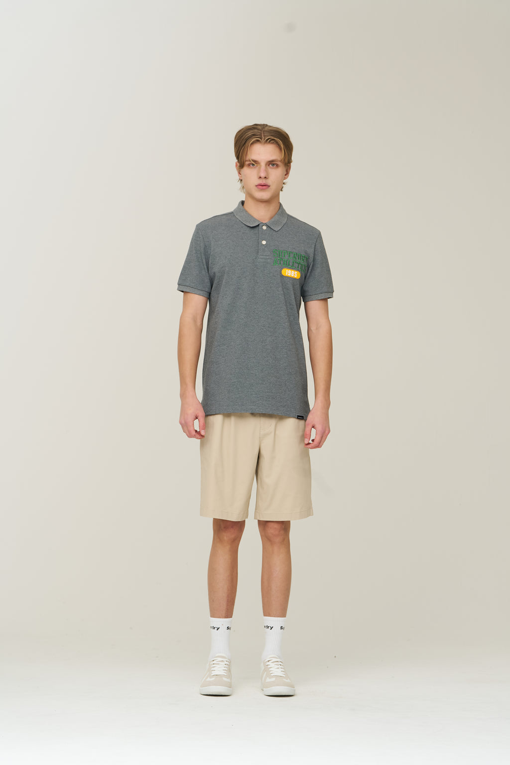 Label Cotton Chino Shorts - Ivory - Superdry Singapore