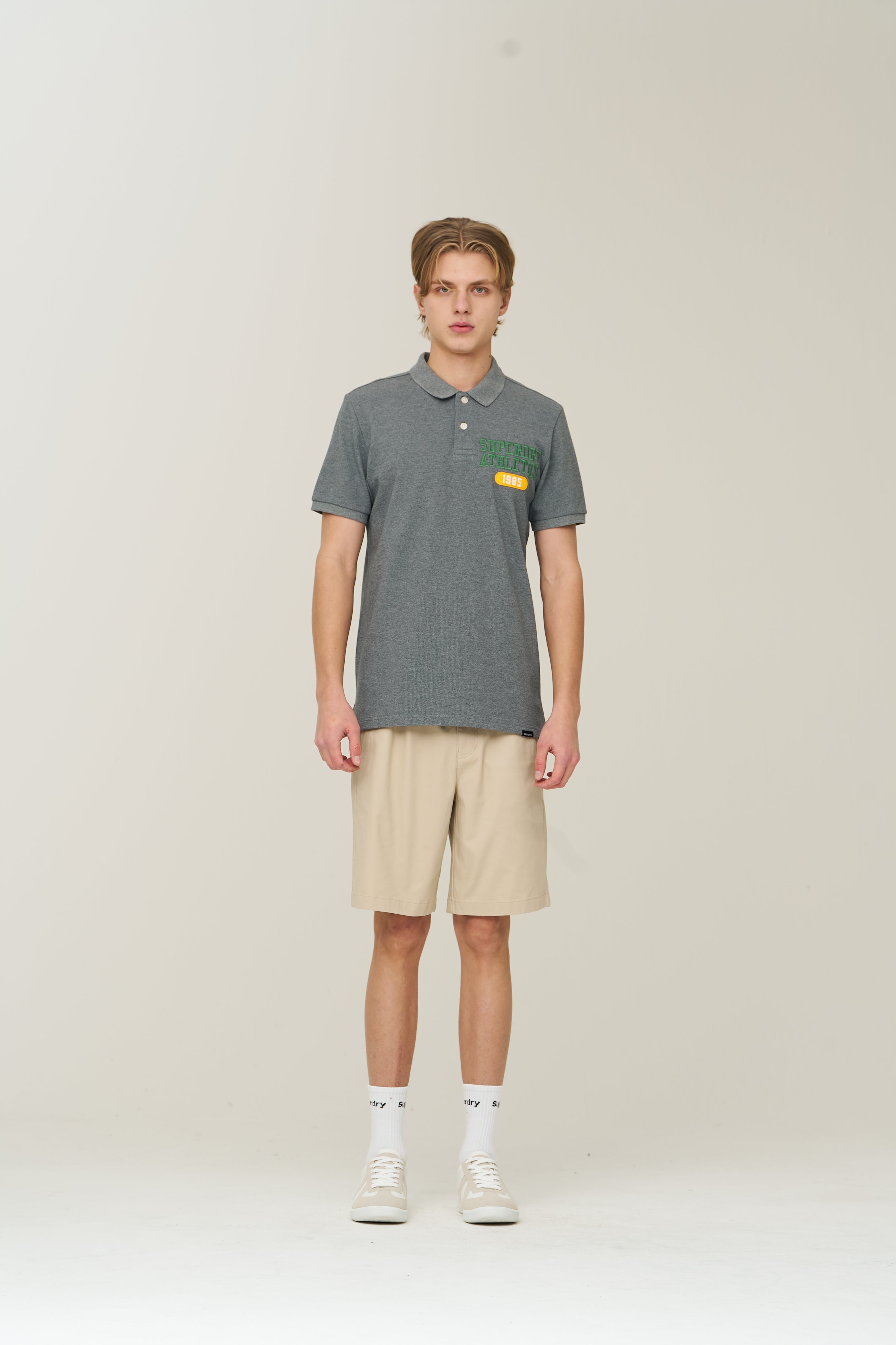 Label Cotton Chino Shorts - Ivory - Superdry Singapore