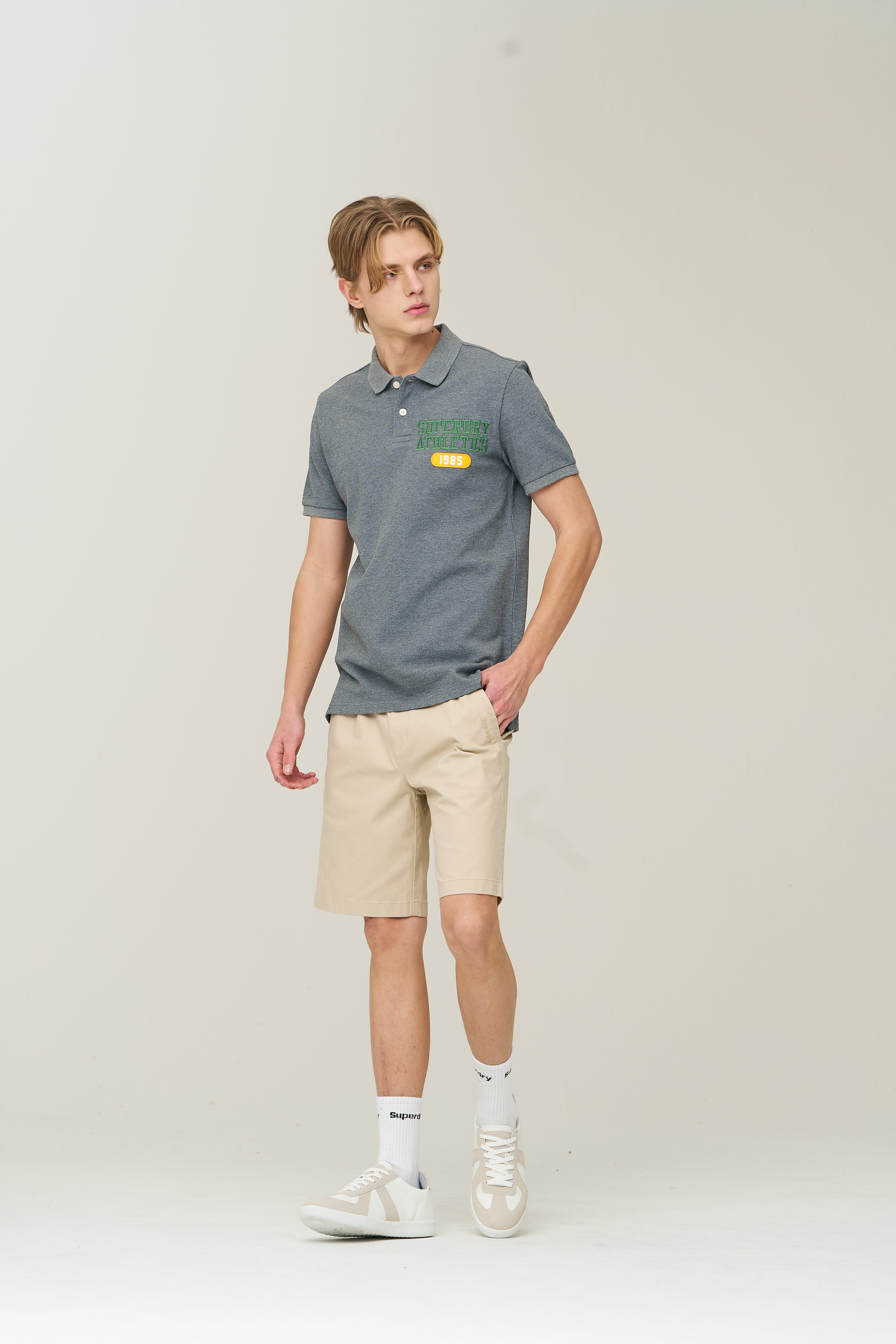 Label Cotton Chino Shorts - Ivory - Superdry Singapore