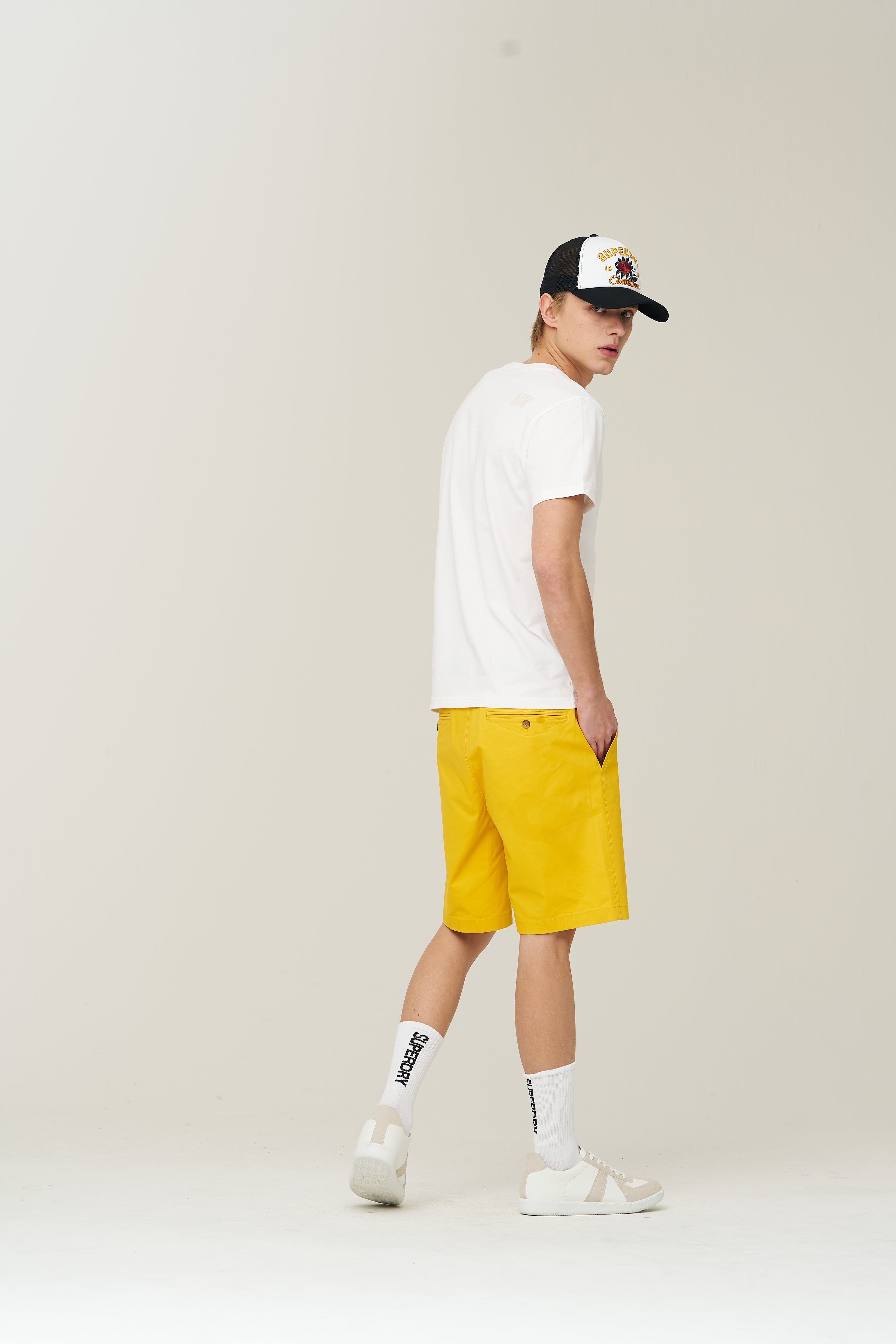 Label Cotton Chino Shorts - Yellow - Superdry Singapore