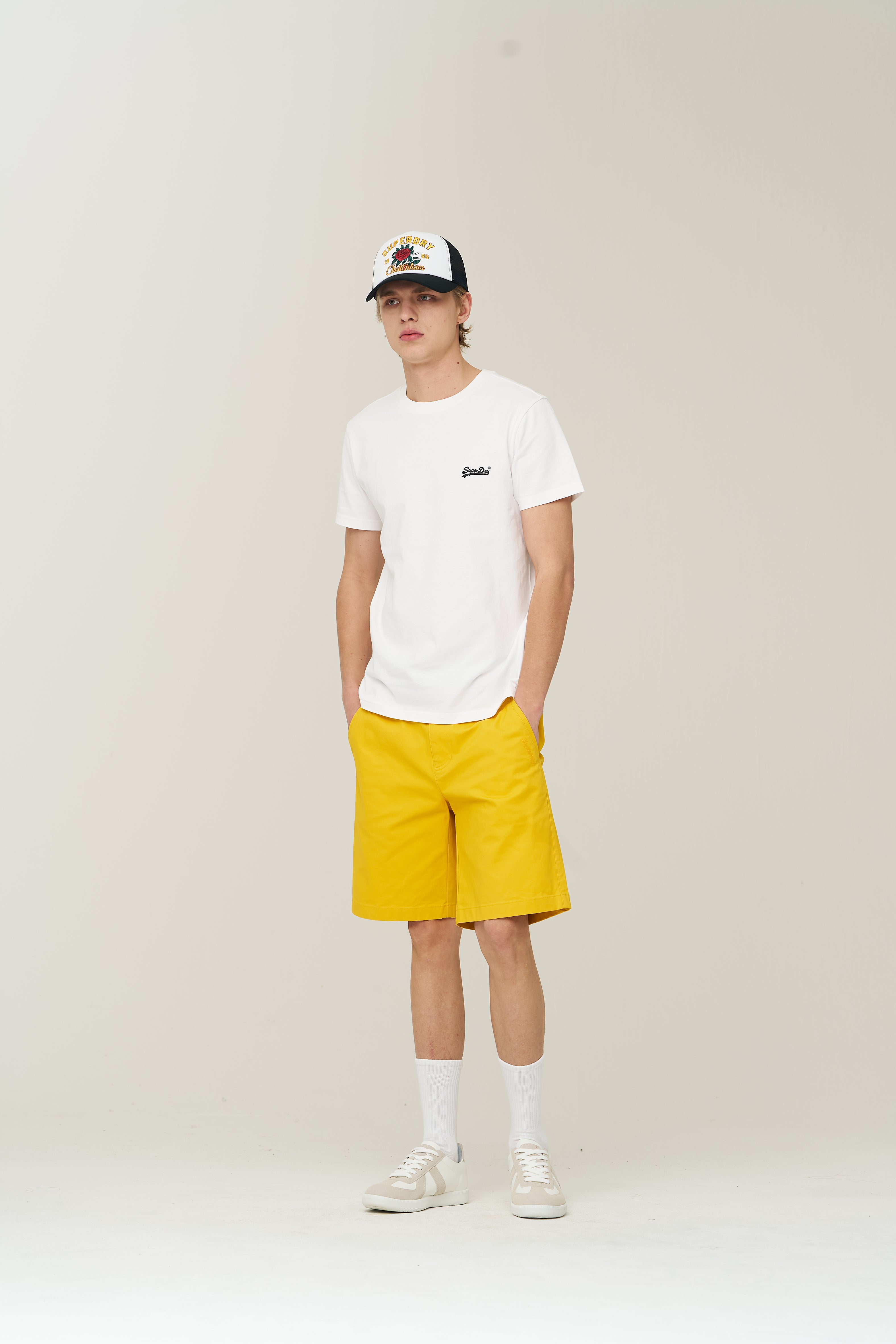Label Cotton Chino Shorts - Yellow - Superdry Singapore