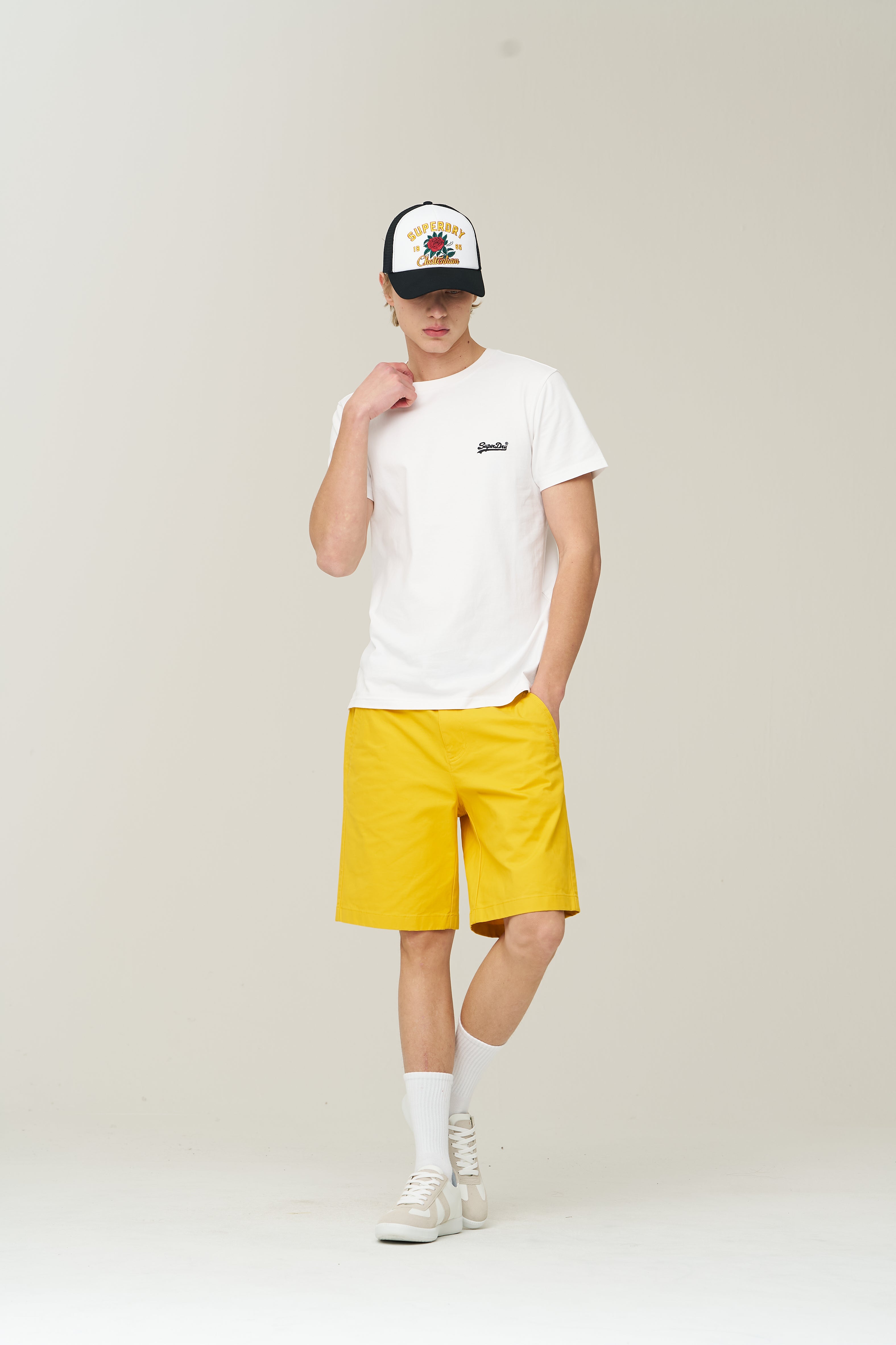 Label Cotton Chino Shorts - Yellow - Superdry Singapore