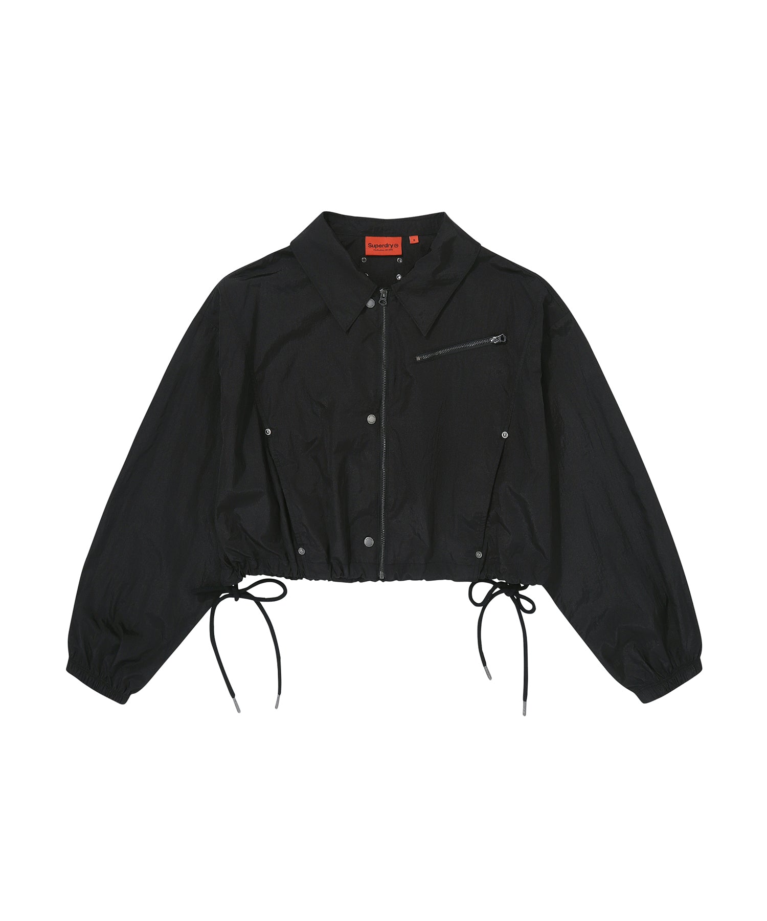 W Glossy Nylon Crop Jacket - Black  - Superdry Singapore