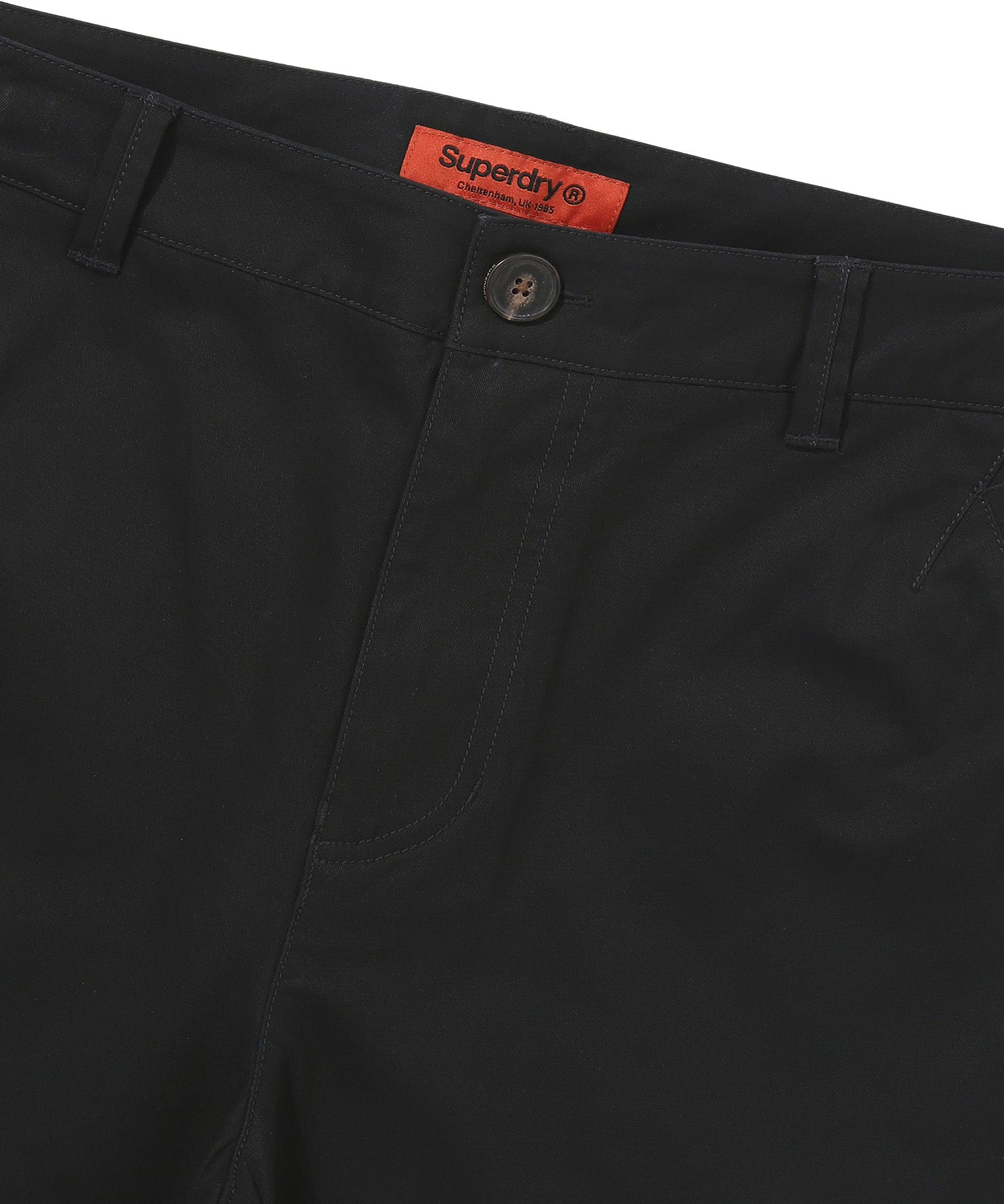 Label Cotton Chino Shorts - Black - Superdry Singapore