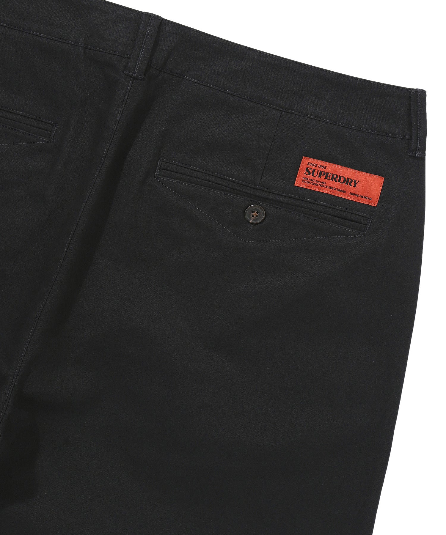 Label Cotton Chino Shorts - Black - Superdry Singapore