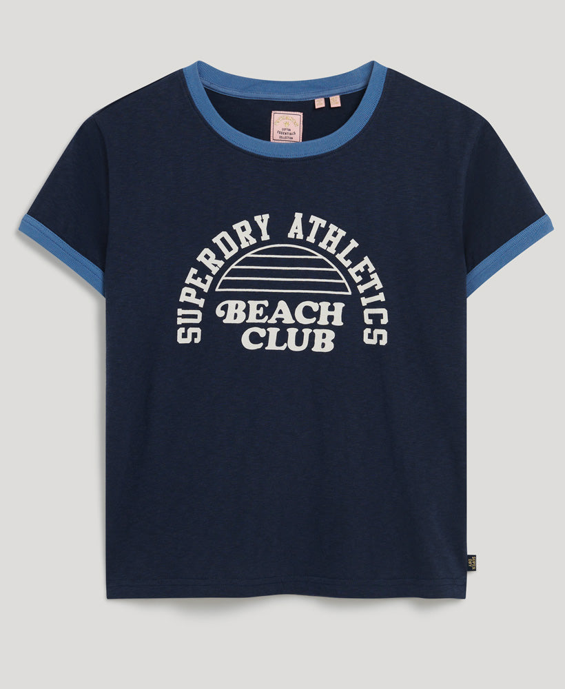 Beach Graphic Fitted Ringer T-Shirt - Richest Navy - Superdry Singapore