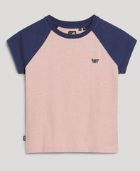 Organic Cotton Essential Logo Raglan T-Shirt - Soft Pink/Mariner Navy