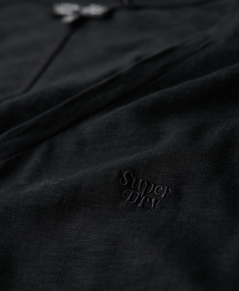 Slub Embroidered V-Neck T-Shirt - Black - Superdry Singapore