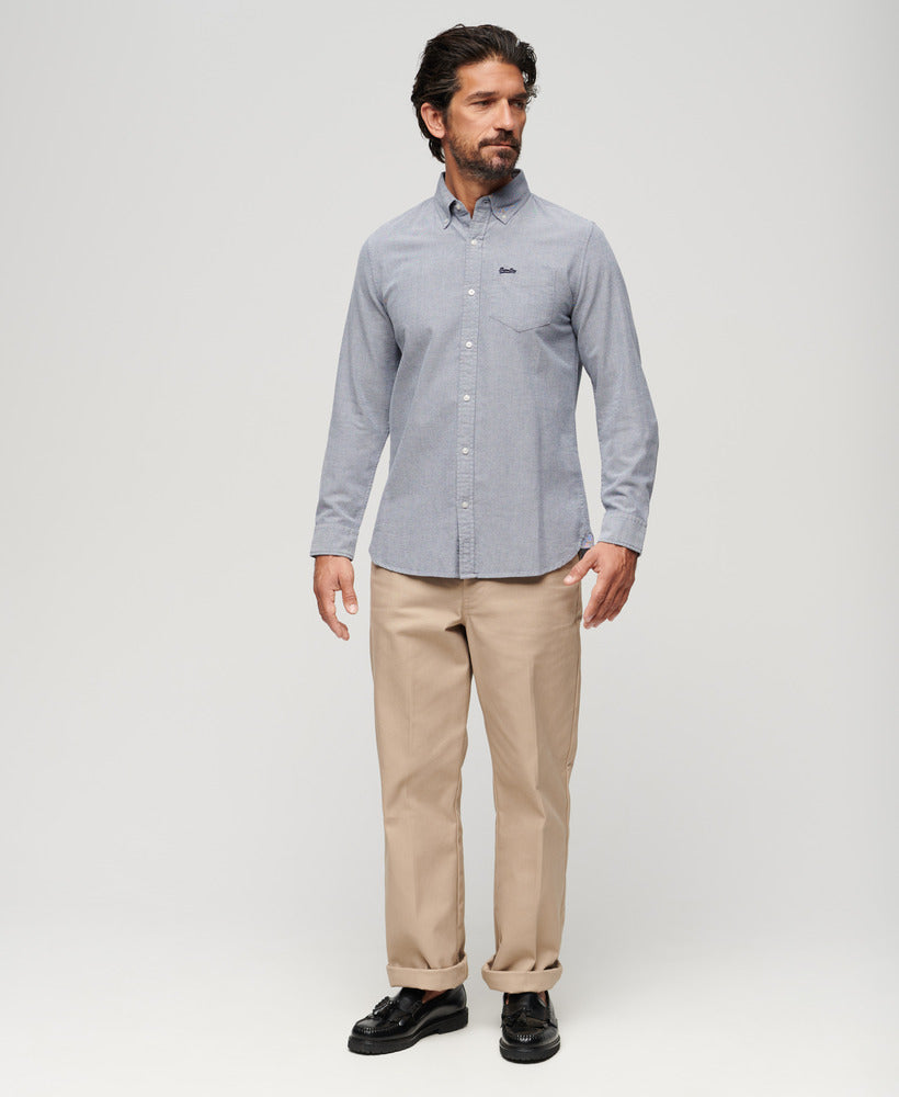 Organic Cotton Long Sleeve Oxford Shirt - Navy - Superdry Singapore
