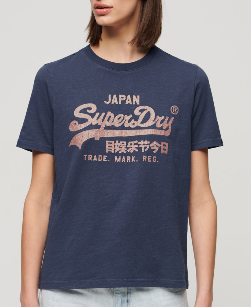 Metallic Vl Relaxed T Shirt - Lauren Navy - Superdry Singapore