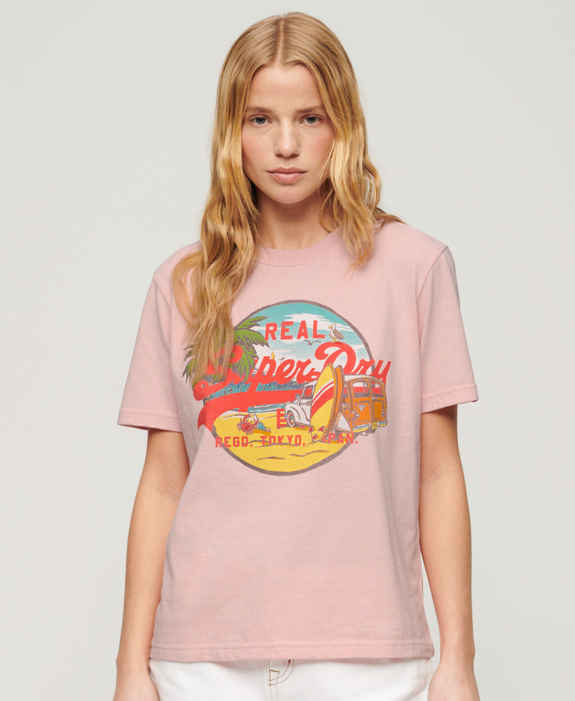 La Vl Graphic Relaxed Tee - Somon Pink Marl - Superdry Singapore