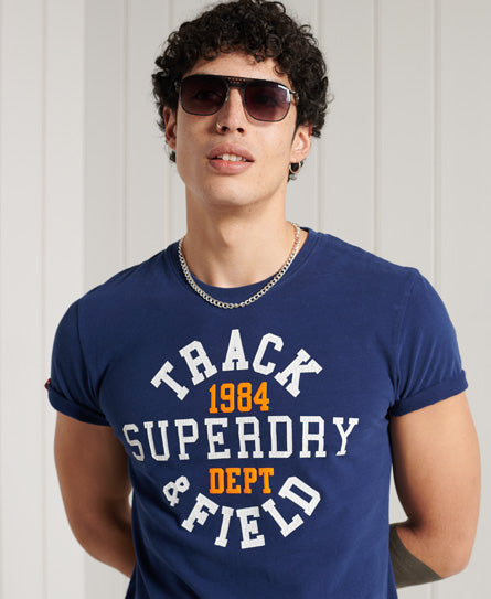 Lightweight Track & Field Graphic T Shirt - Blue - Superdry Singapore