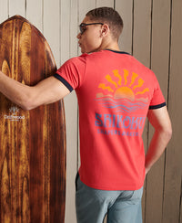 Cali Surf Graphic Ringer T-Shirt - Red - Superdry Singapore