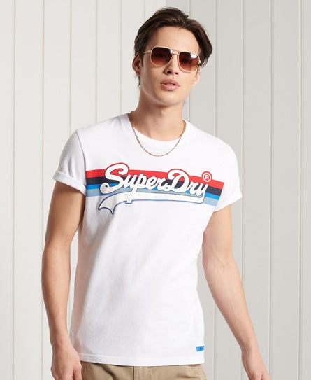 Vintage Logo Cali Stripe T-Shirt - White - Superdry Singapore