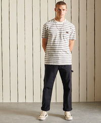 Organic Cotton Striped Workwear Pocket T-Shirt-White - Superdry Singapore