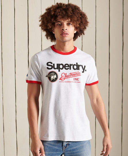 Core Logo American Classic Ringer T-Shirt - White - Superdry Singapore