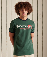 Core Logo American Classic Ringer T-Shirt - Green - Superdry Singapore