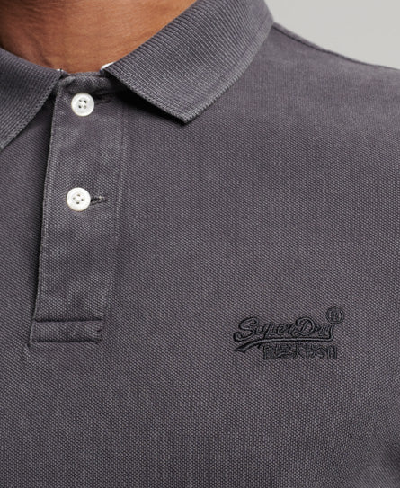 Organic Cotton Vintage Destroyed Pique Polo Shirt - Black - Superdry Singapore