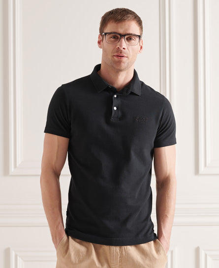 Organic Cotton Jersey Polo Shirt - Black - Superdry Singapore