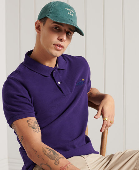 Organic Cotton Short Sleeved Pique Polo - Purple - Superdry Singapore