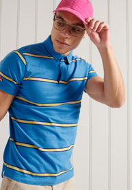 Organic Cotton Academy Stripe Polo Shirt - Blue - Superdry Singapore