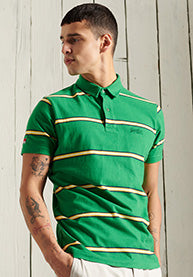 Organic Cotton Academy Stripe Polo Shirt - Green - Superdry Singapore