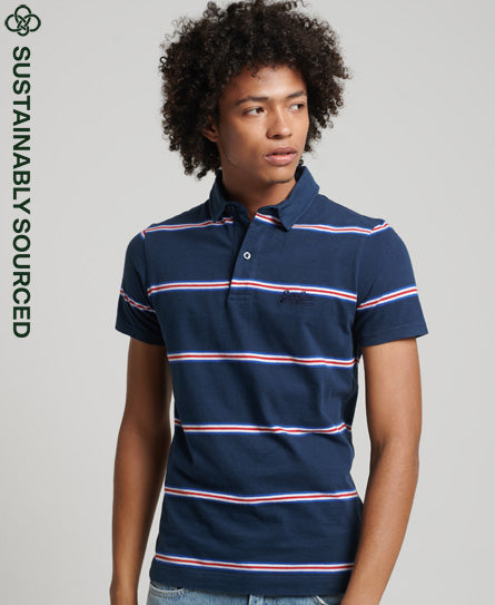 Organic Cotton Academy Stripe Polo Shirt - Navy - Superdry Singapore